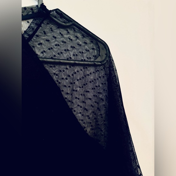 Zara Dotted Sheer Mesh Long sleeve Raglan Baseball Shirt T-shirt plumetis - Picture 5 of 6